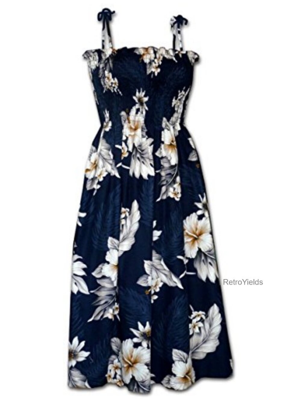 Hawaiian Floral Tube Dress 100% Cotton A-Line Square Neck Sleeveless